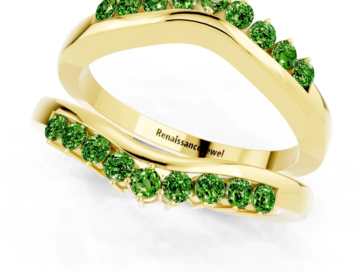 Round Peridot Chevron Contour Band with Prong Setting Yellow gold