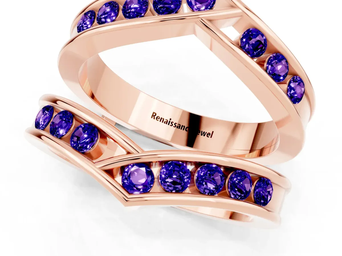 Round Tanzanite Channel-Set Chevron Band Rose gold