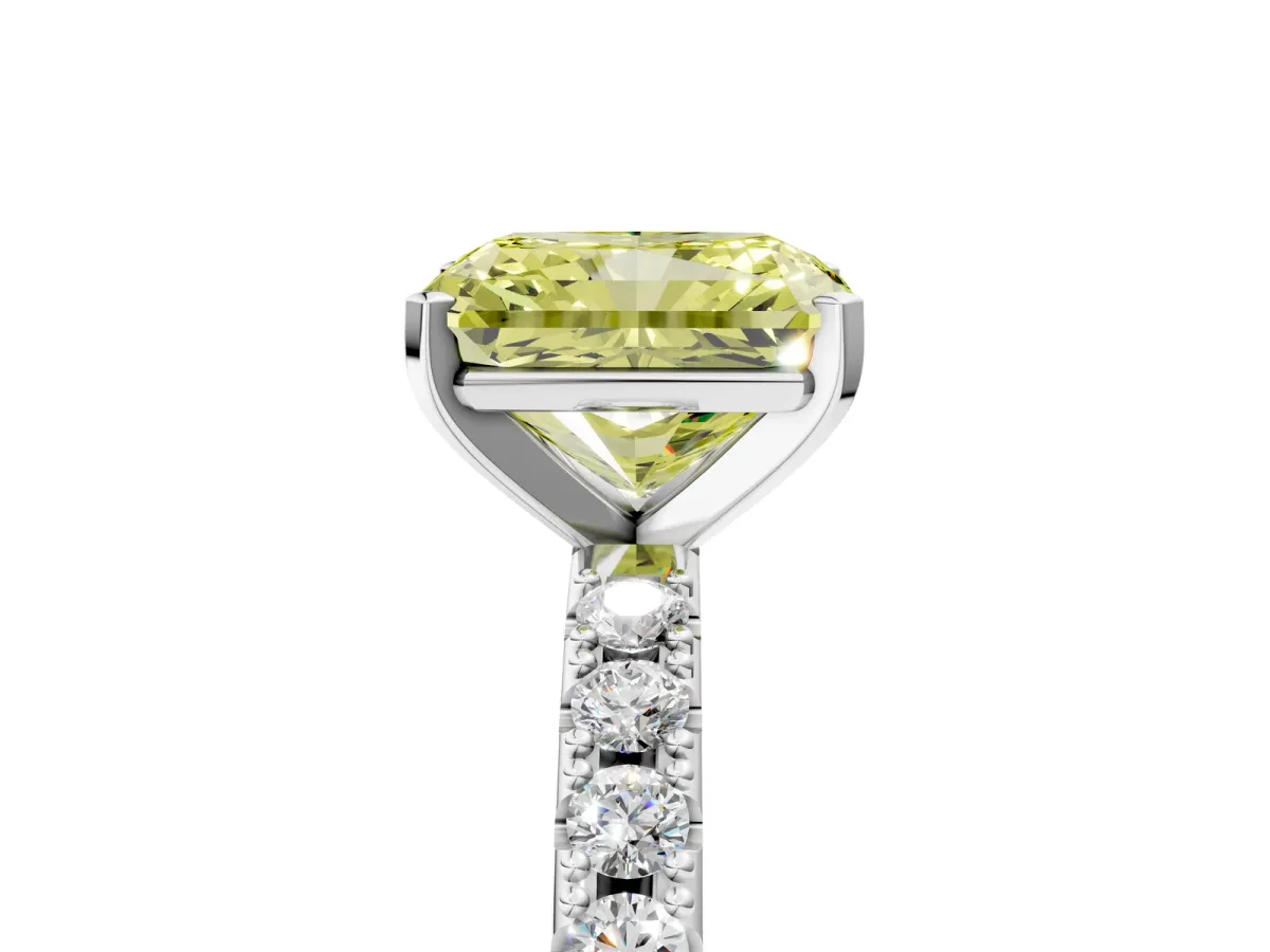 Fancy Yellow Radiant Cut Diamond Solitaire Pavé Band with Four-Prong Setting Silver