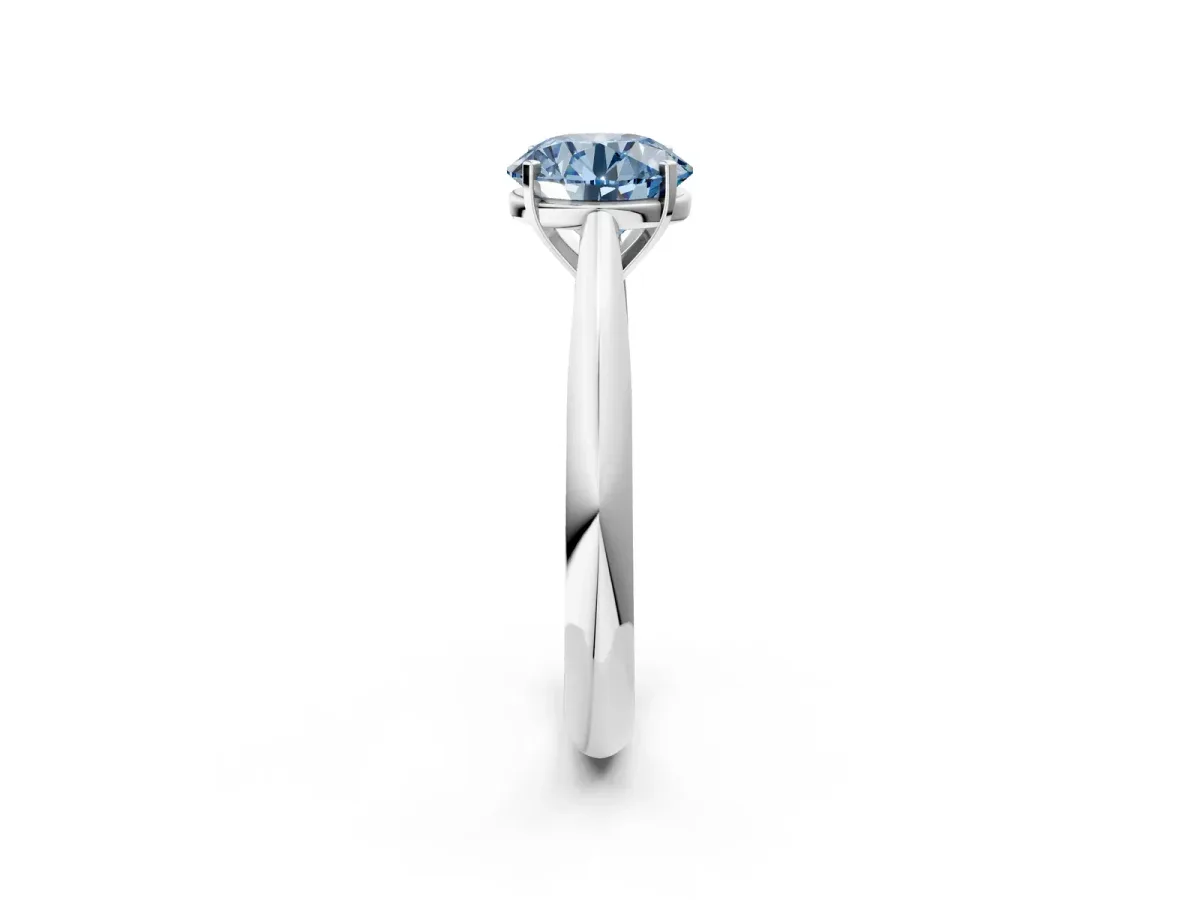 Fancy Blue Round Cut Diamond Solitaire Engagement Ring with Cathedral Setting and Four-Prong Mount White gold