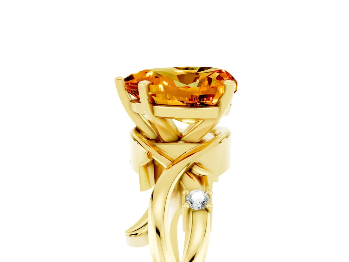 Heart Cut Citrine Solitaire Ring with Twisted Band and Prong Setting Yellow gold