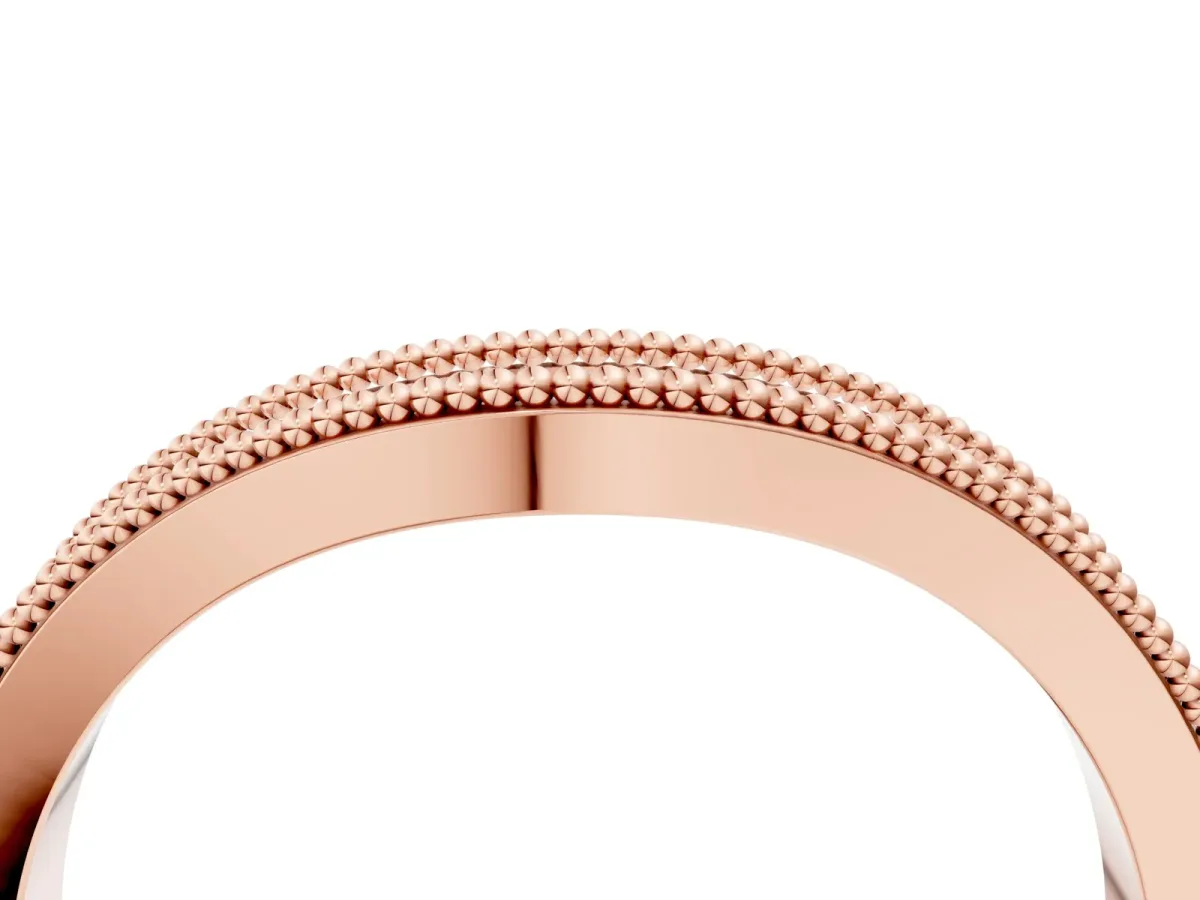 Round Diamond Milgrain Contour Wedding Band with Pavé Setting Rose gold