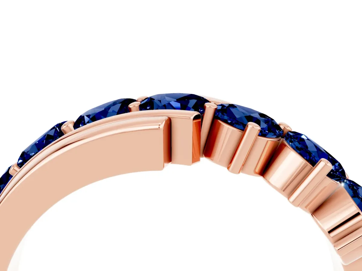 Round Blue Sapphire Wave Band with Channel and Shared Prong Setting Rose gold