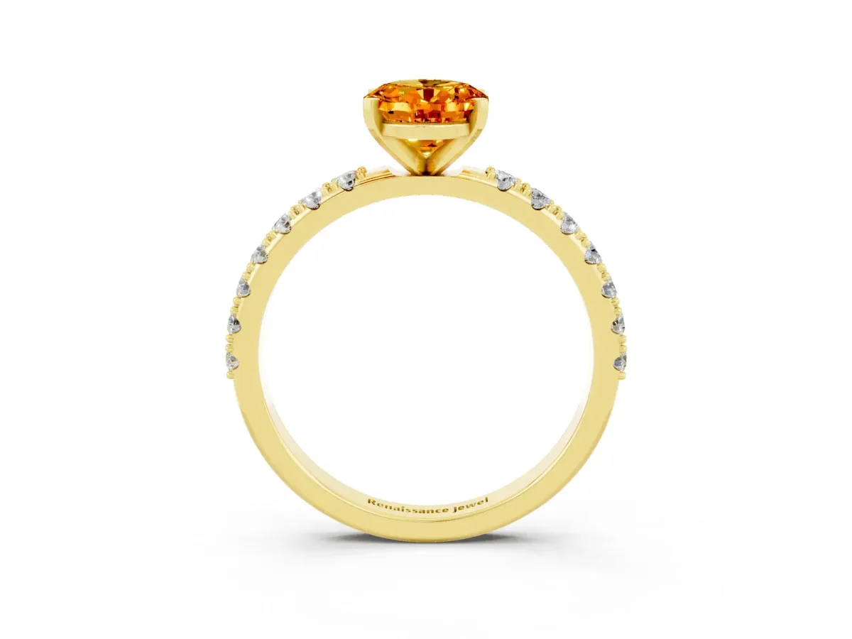 Oval Cut Citrine Solitaire Pavé Band with Four-Prong Setting Yellow gold