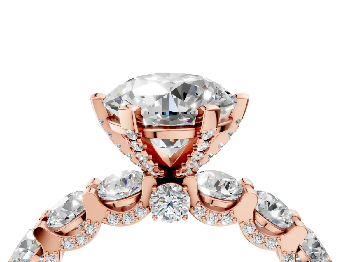 Round Diamond Mens Ring with Graduated Side Stones Rose gold