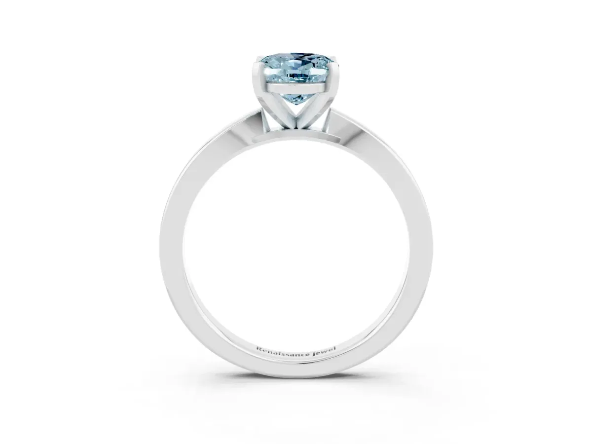 Oval Cut Aquamarine Solitaire Engagement Ring with Classic Band and Four-Prong Setting Silver