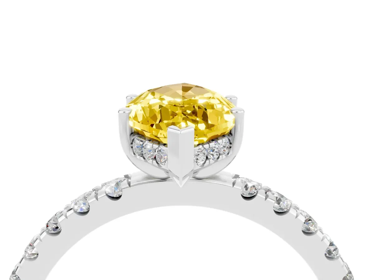 Marquise Cut Yellow Sapphire Pave Band Solitaire Ring with Round and Prong Setting Silver