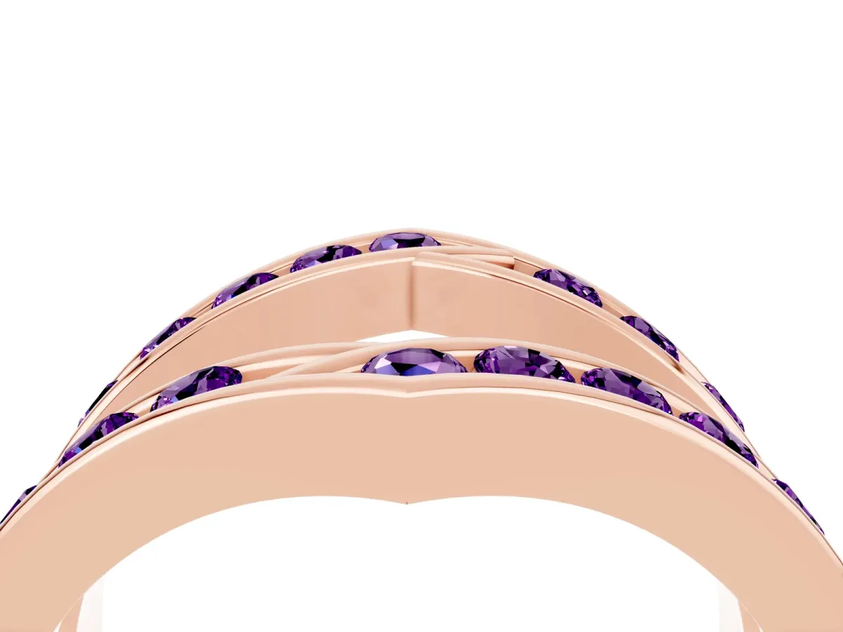 Round Amethyst Channel-Set Chevron Band Rose gold