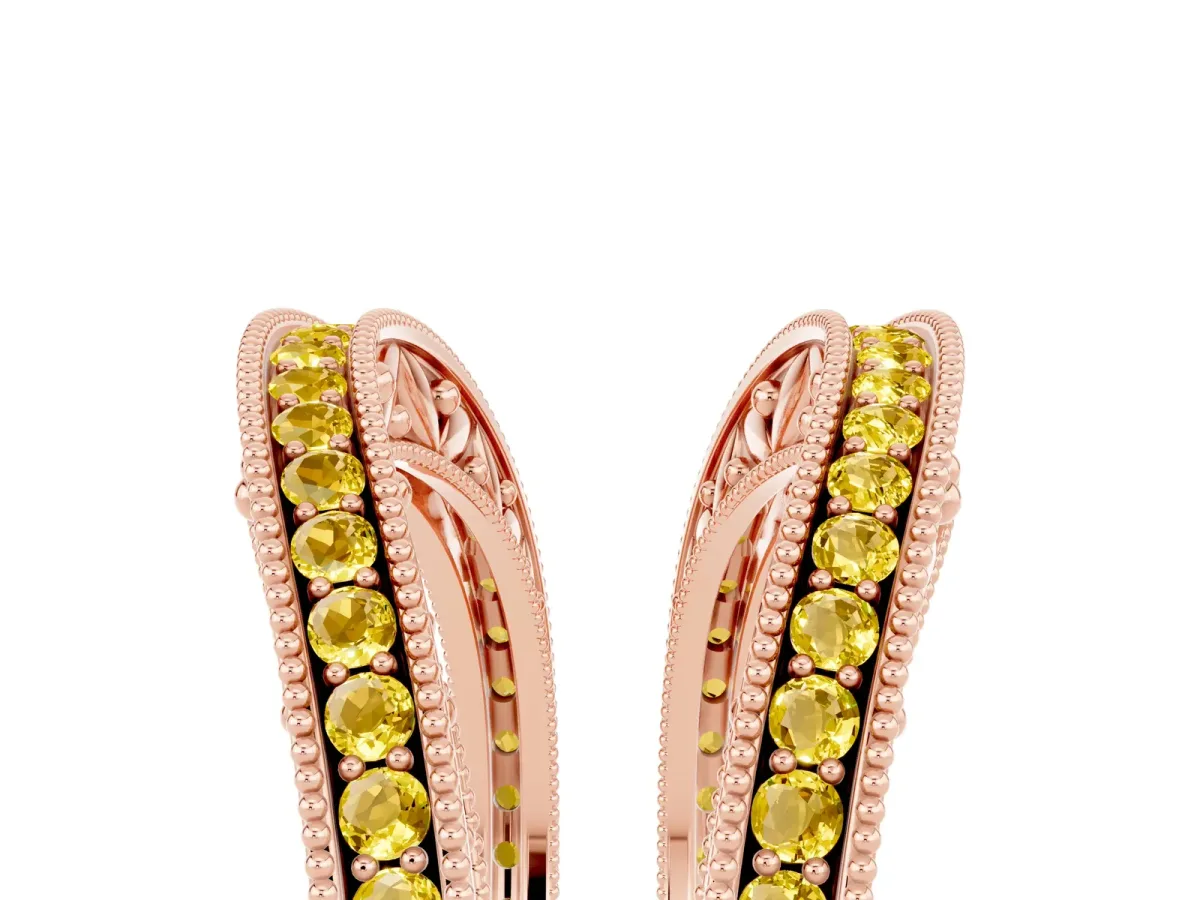 Round Yellow Sapphire Milgrain Eternity Band with Channel Setting Rose gold