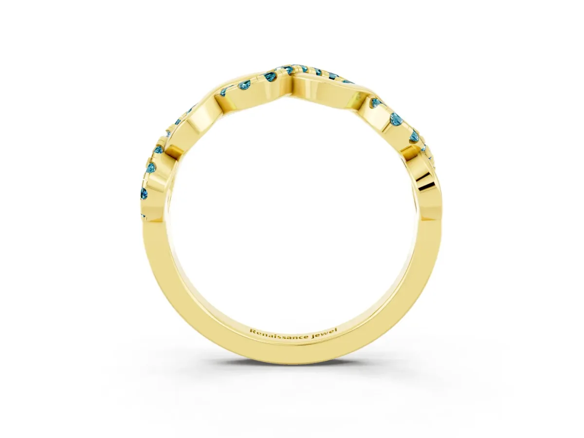 Twist Infinity Round Blue Topaz Band with Pavé Setting Yellow gold