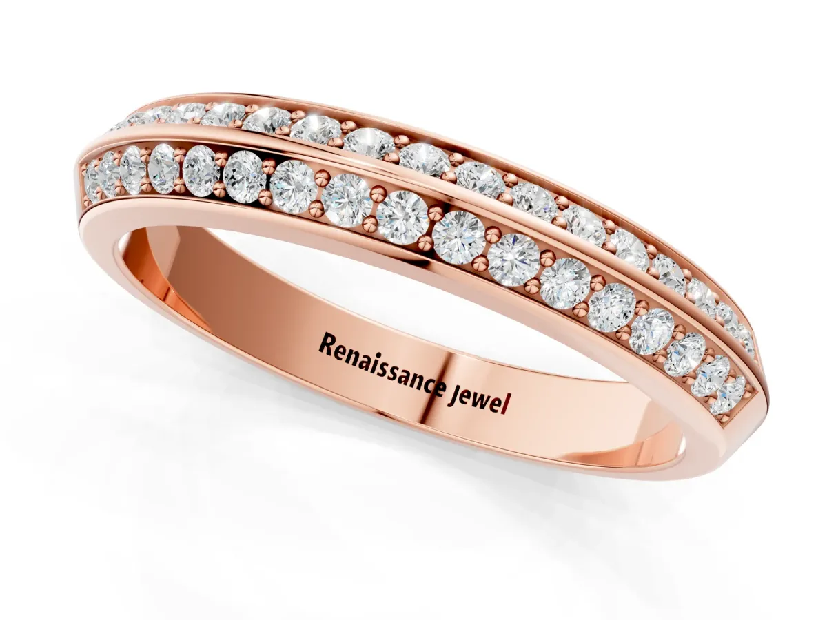 Double Row Round Diamond Channel Set Eternity Band Rose gold