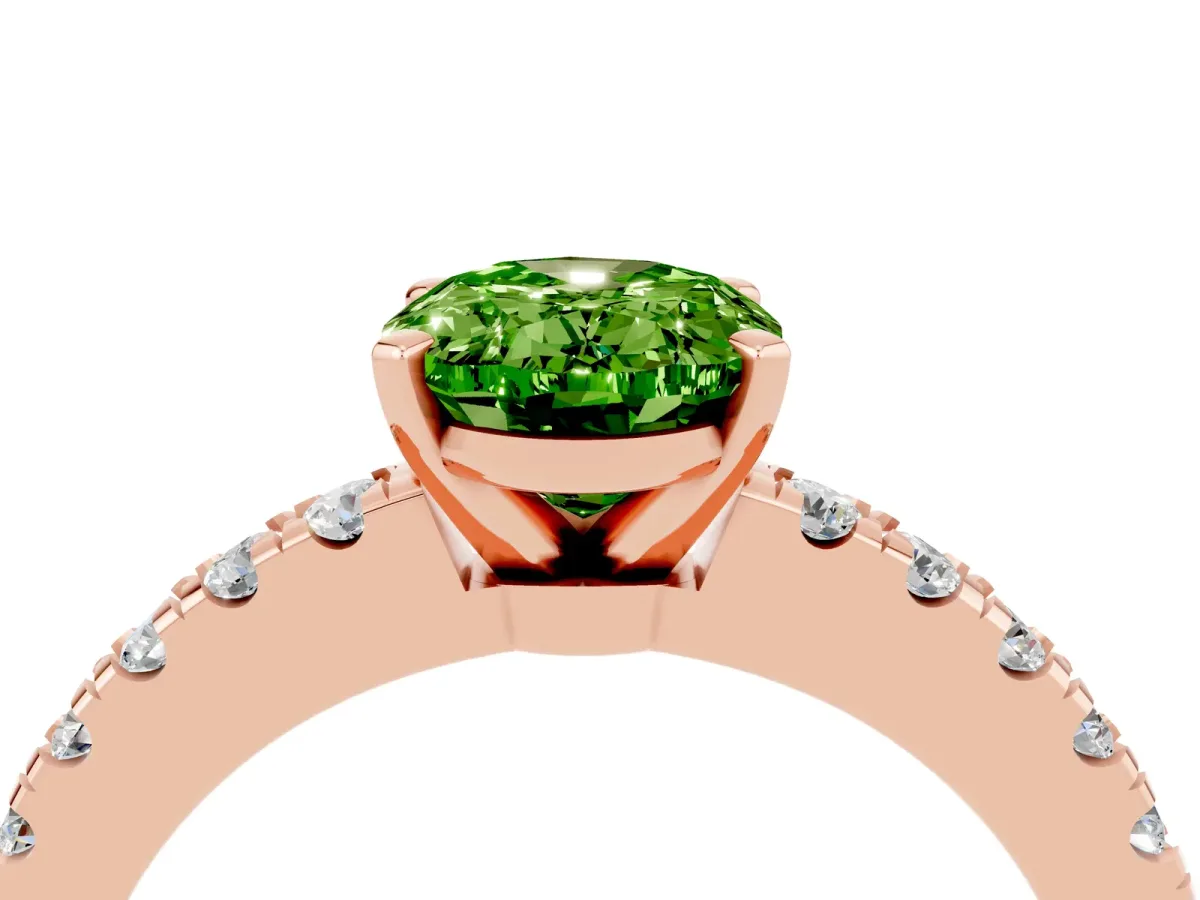 Oval Cut Solitaire Peridot with Pavé Band and Four-Prong Setting Rose gold