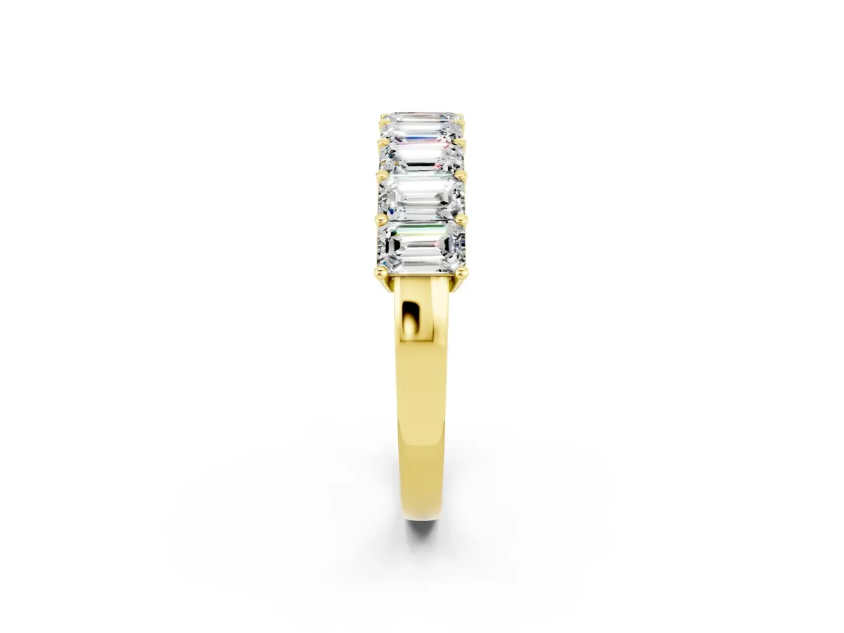 Emerald Cut Moissanite Prong-Set Eternity Band Yellow gold