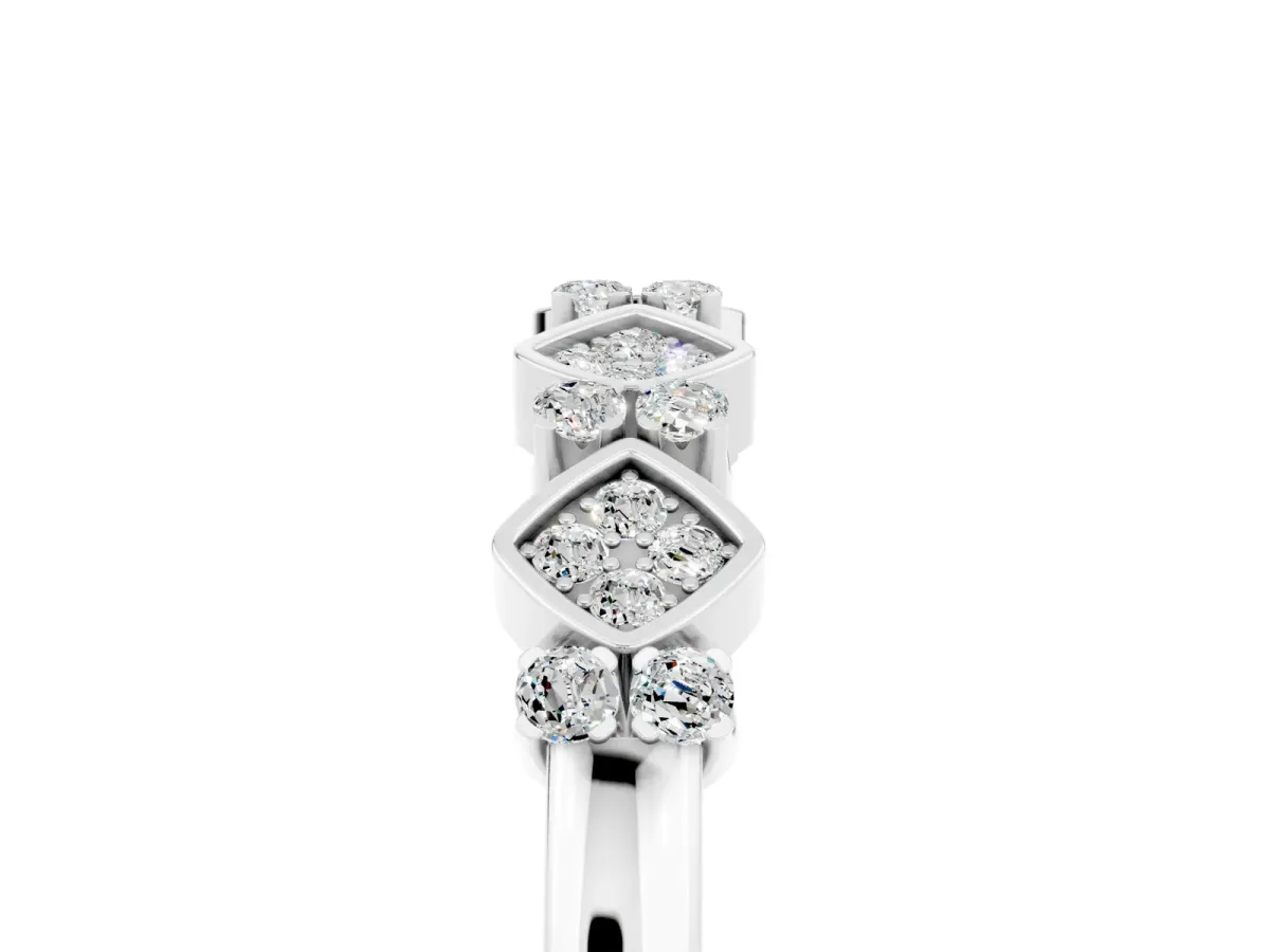 Pavé Cushion Moissanite Cluster Eternity Band with Prong Setting Platinum