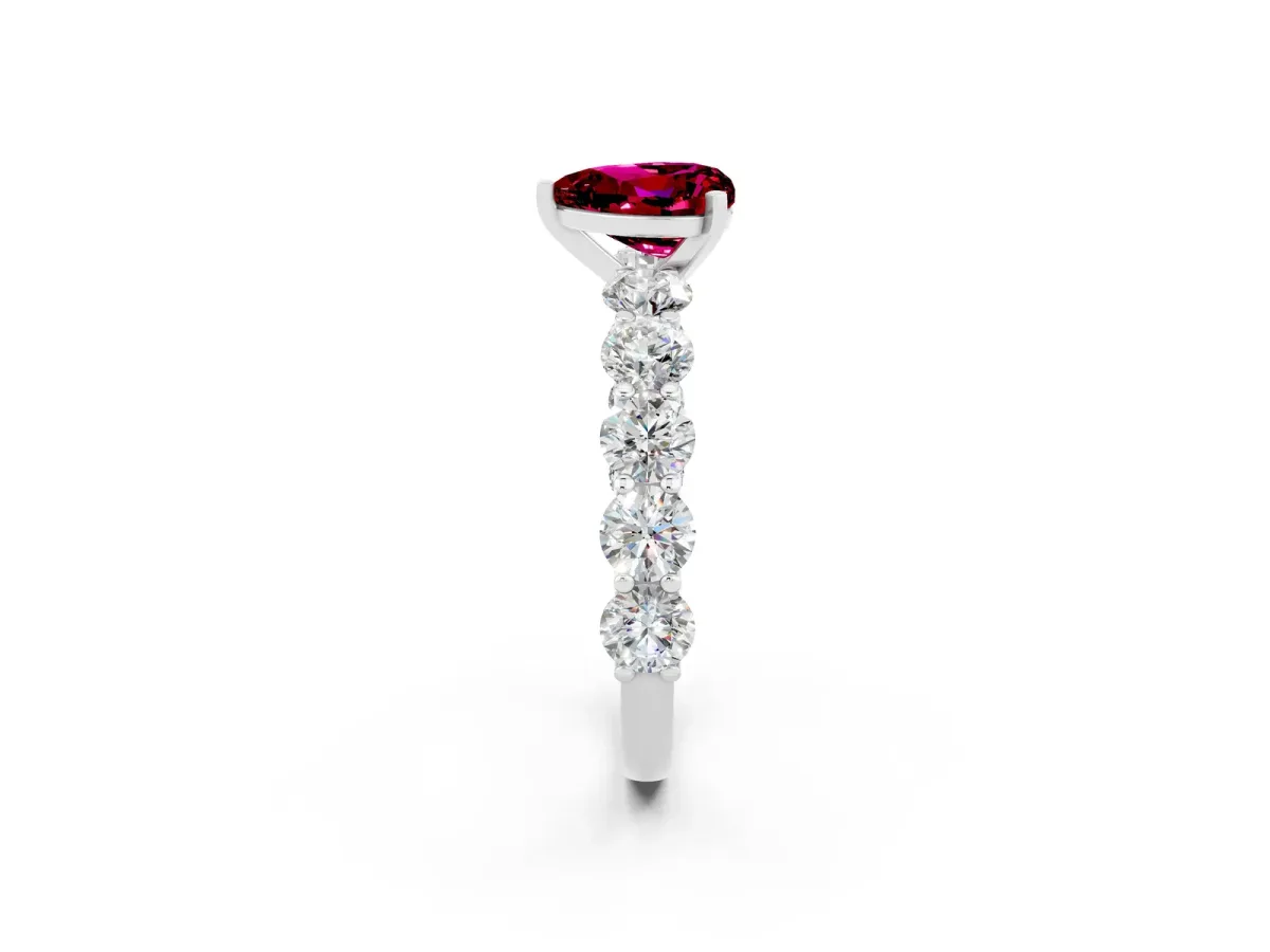 Heart Cut Garnet Prong Setting with Side Stones on a Pave Band Silver