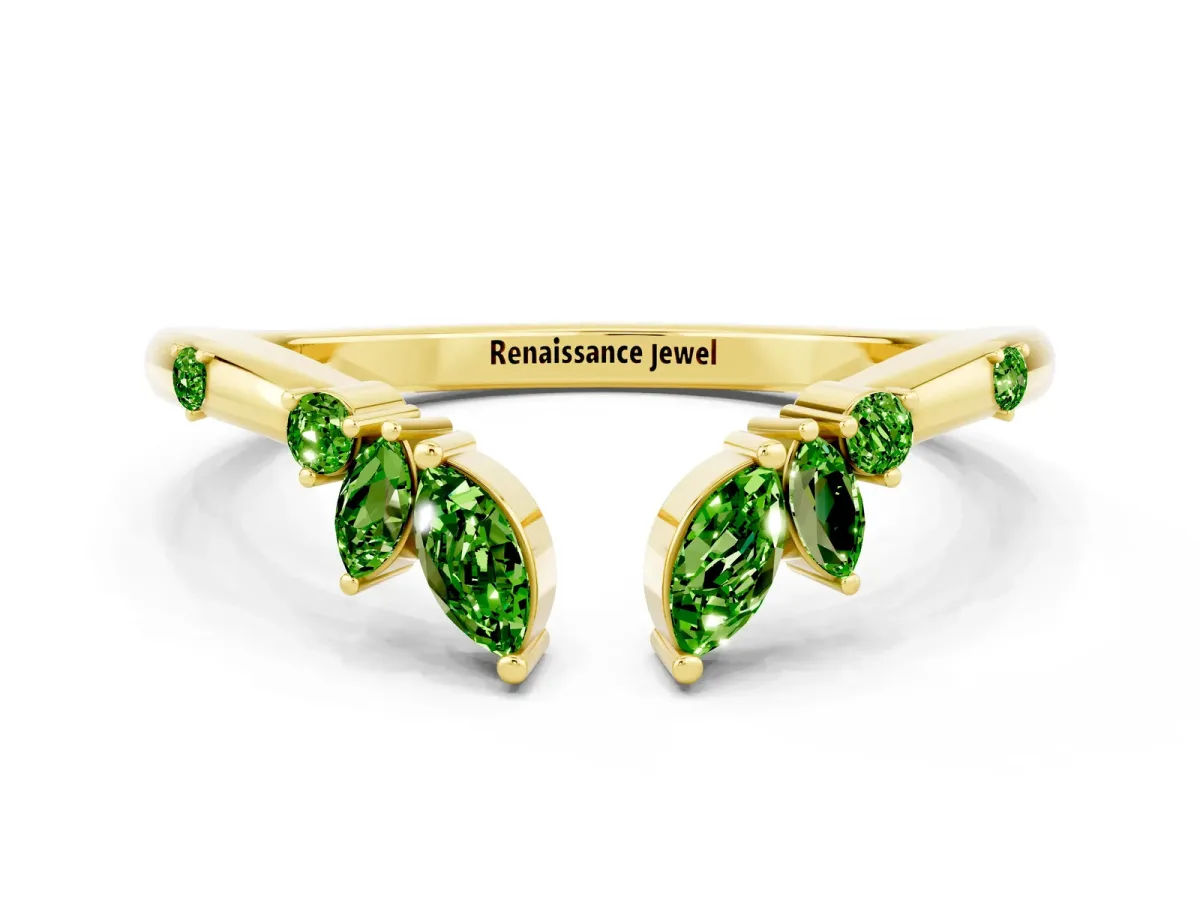 Open Marquise Cluster Peridot Band with Prong Setting Yellow gold