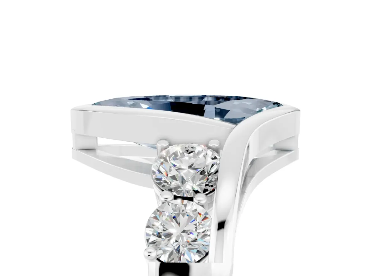 Bezel Set Marquise Cut Aquamarine Bypass Ring with Round Accents Silver