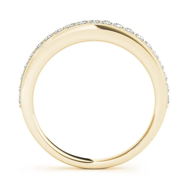 Round Diamond Pavé Set Milgrain Wedding Band Yellow gold
