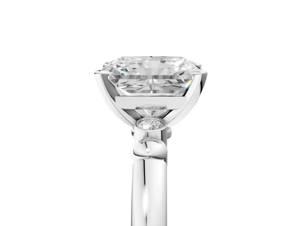 Radiant Cut Solitaire Beaded Band with Four-Prong Setting Platinum