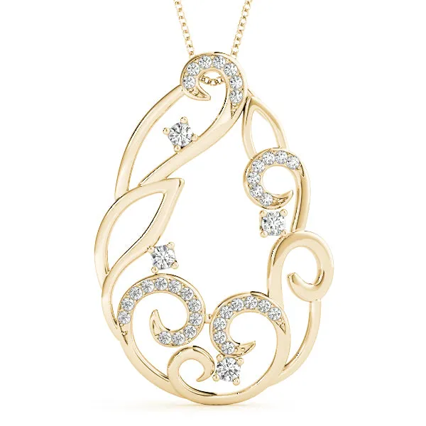 Pavé Diamond Round Pendant with Four-Prong Setting Yellow gold