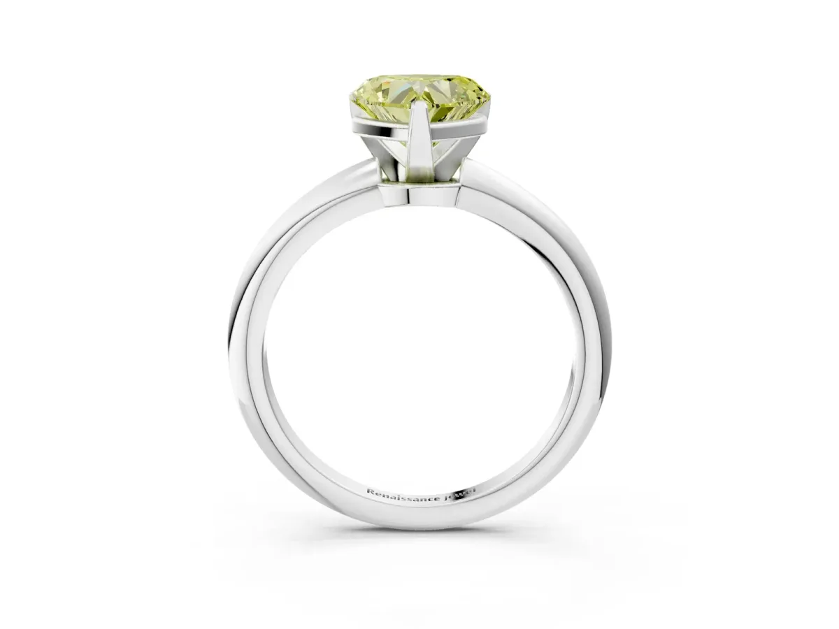 Fancy Yellow Heart Cut Diamond Solitaire Ring with Six-Prong Setting and Classic Band Silver