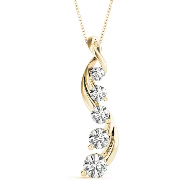 Round Brilliant Diamond Prong Set Pendant Yellow gold