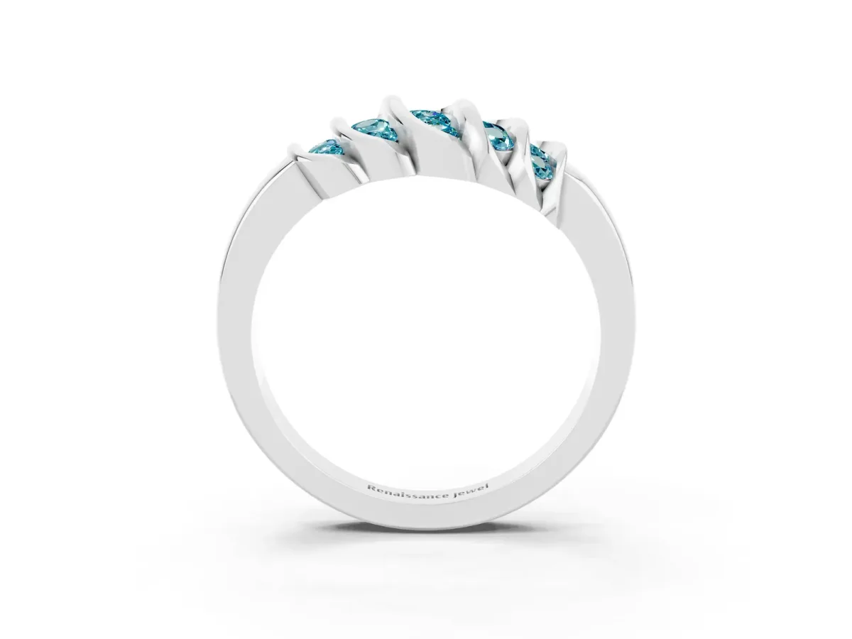 Round Blue Topaz Multi-Row Crossover Band Silver