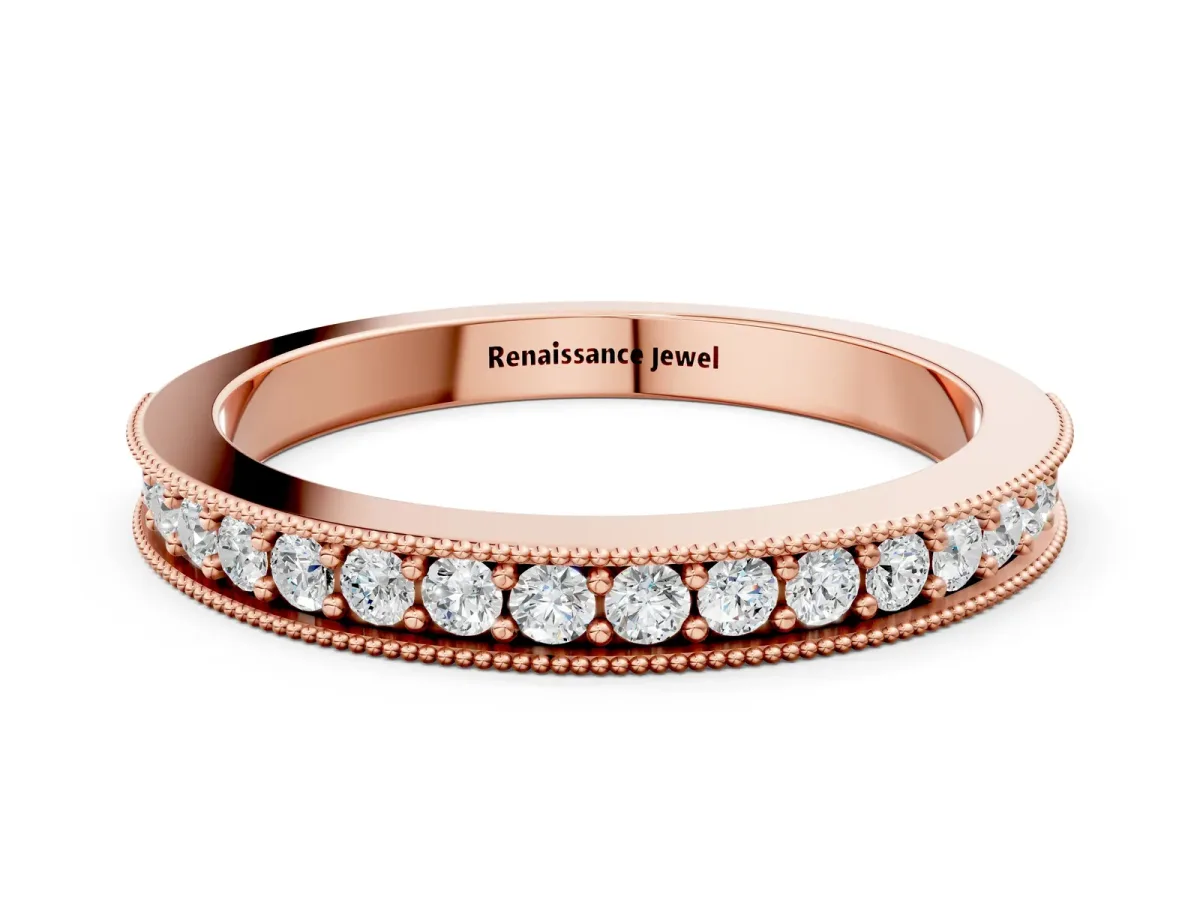 Round Diamond Milgrain Pavé Eternity Band Rose gold