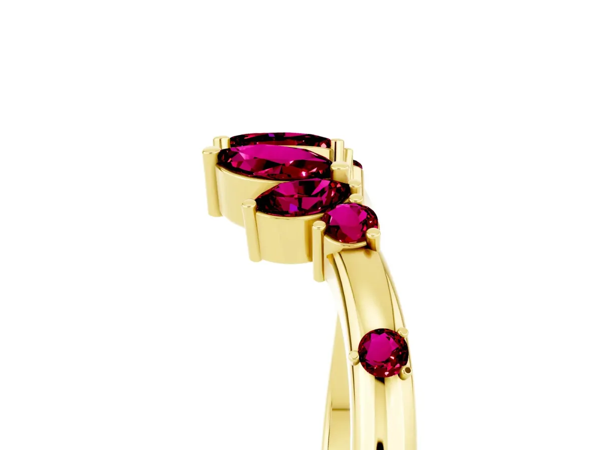 Open Marquise Cluster Garnet Band with Prong Setting Yellow gold