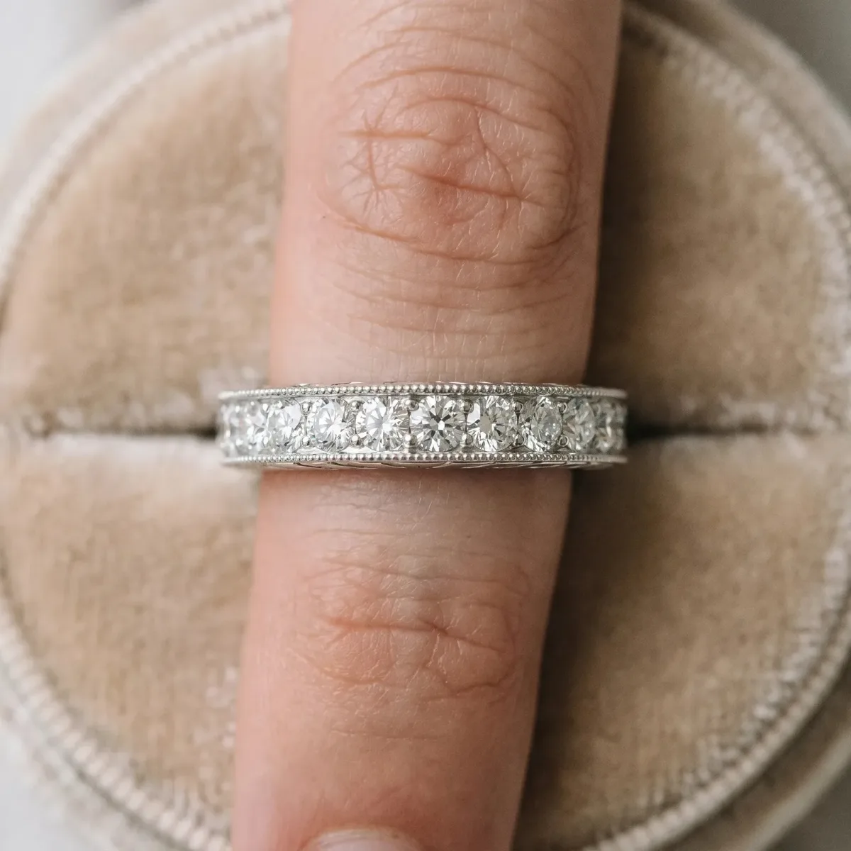 Round Cut Channel Set Diamond Eternity Band Platinum