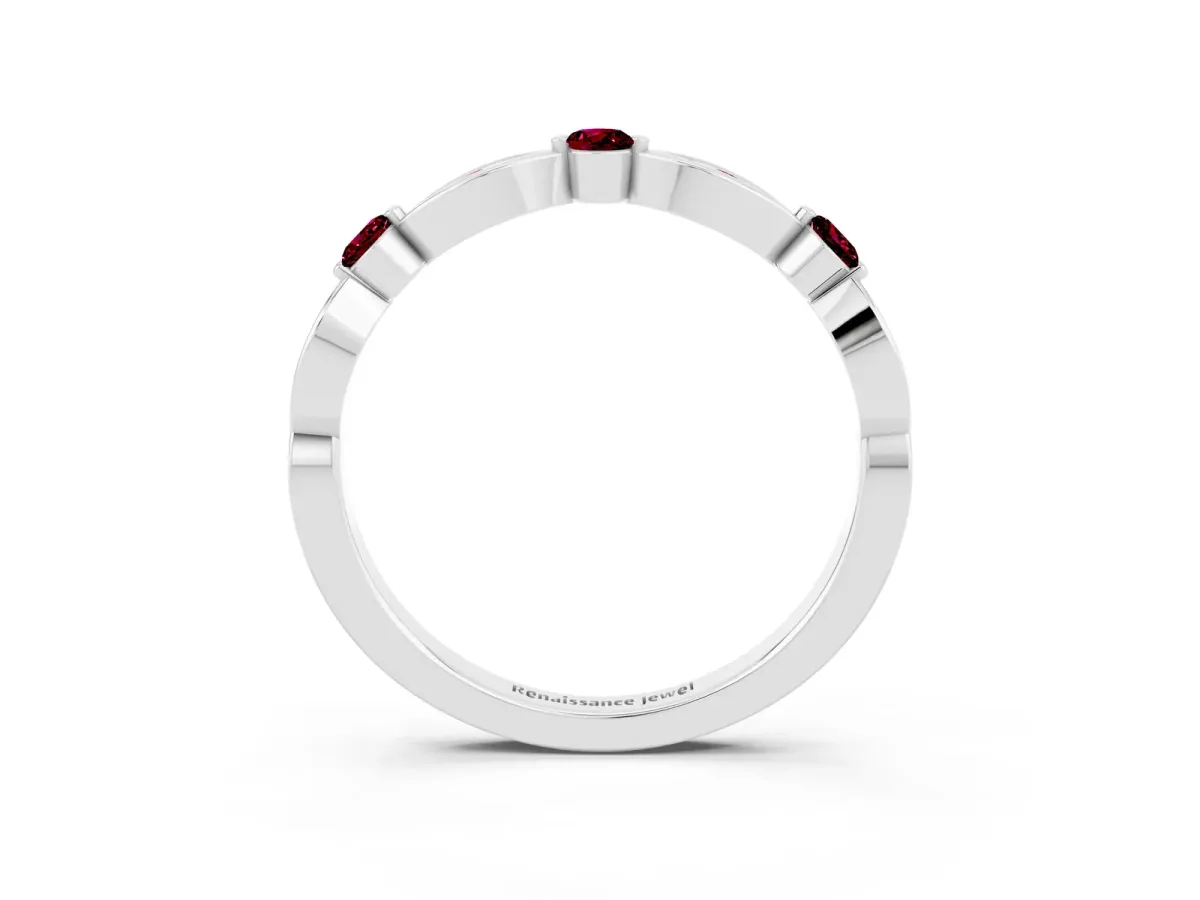 Marquise and Round Garnet Milgrain Band with Bezel Setting White gold