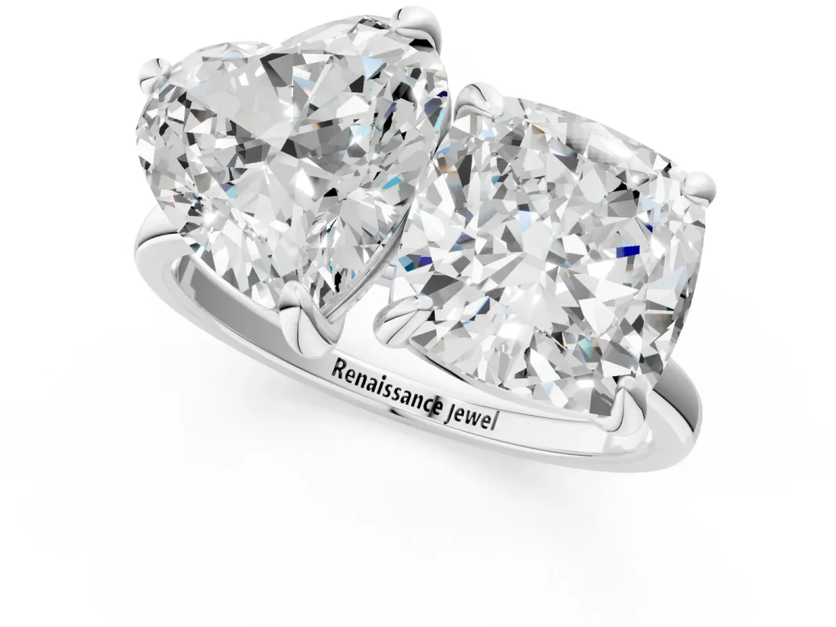 Cushion and Heart Toi Moi Ring with Prong Setting and Plain Band Silver