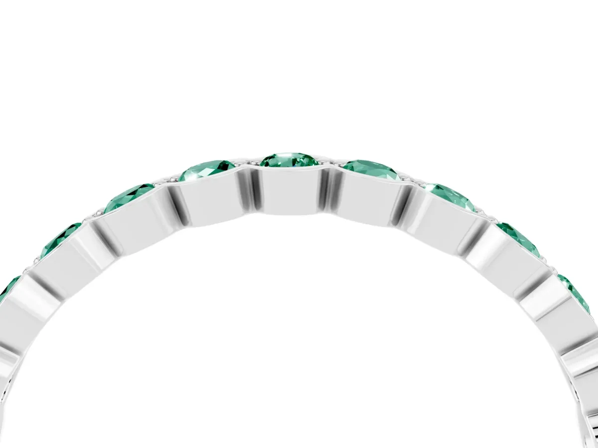Round Green Sapphire Bezel Set Eternity Band White gold