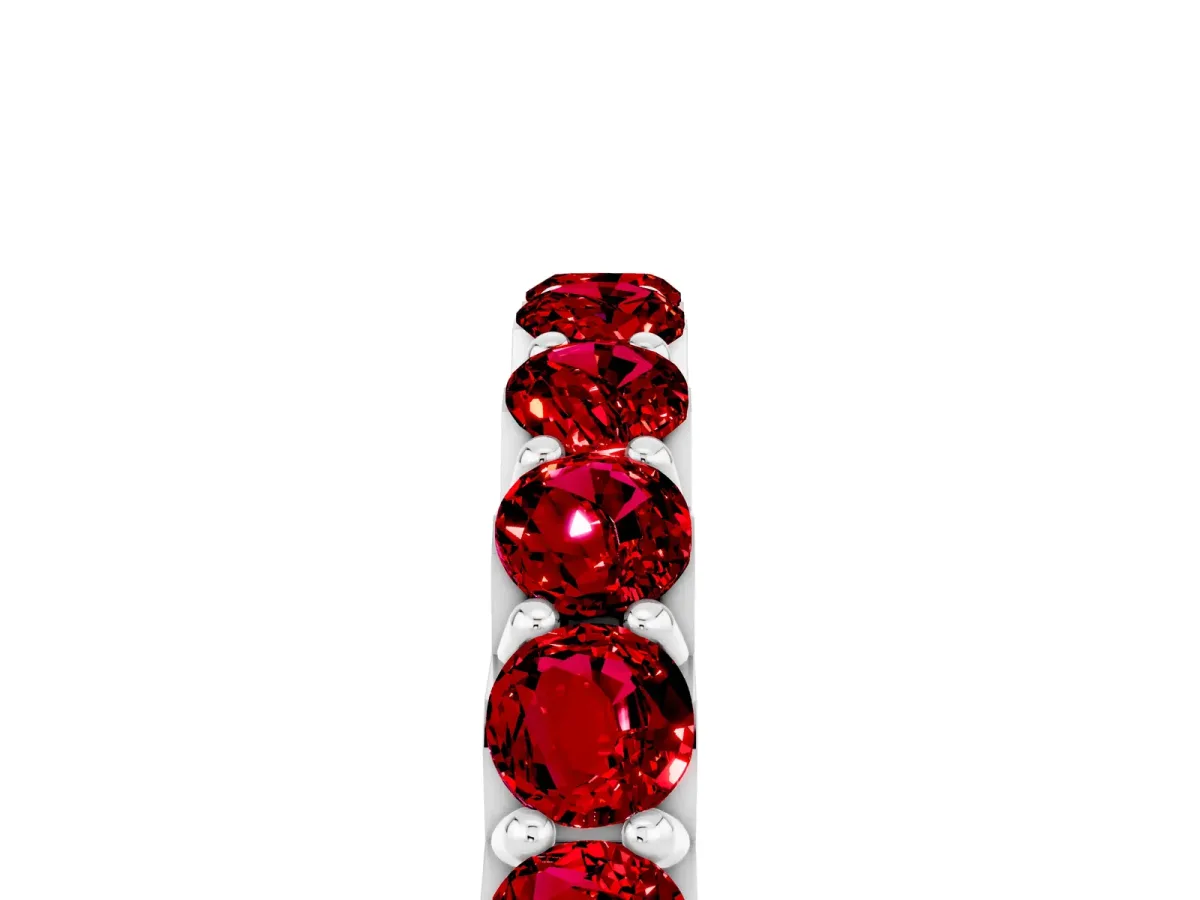 Round Ruby Half Eternity Band with Classic Prong Setting Silver