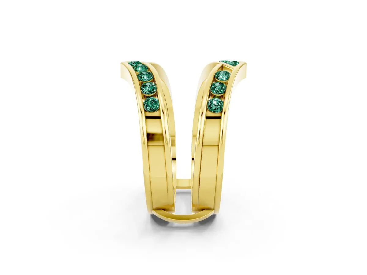 Round Green Sapphire Channel-Set Chevron Band Yellow gold