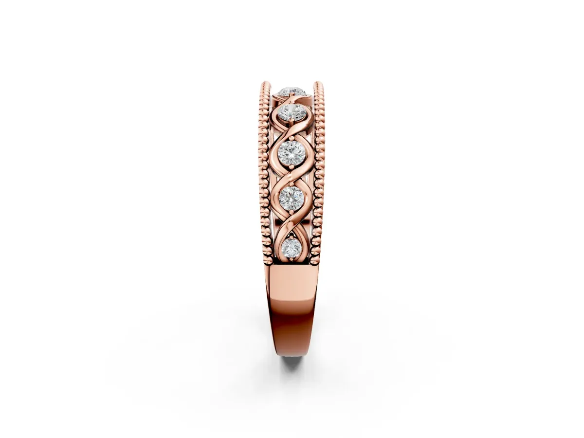 Round Diamond Twist Milgrain Band with Bezel Setting Rose gold