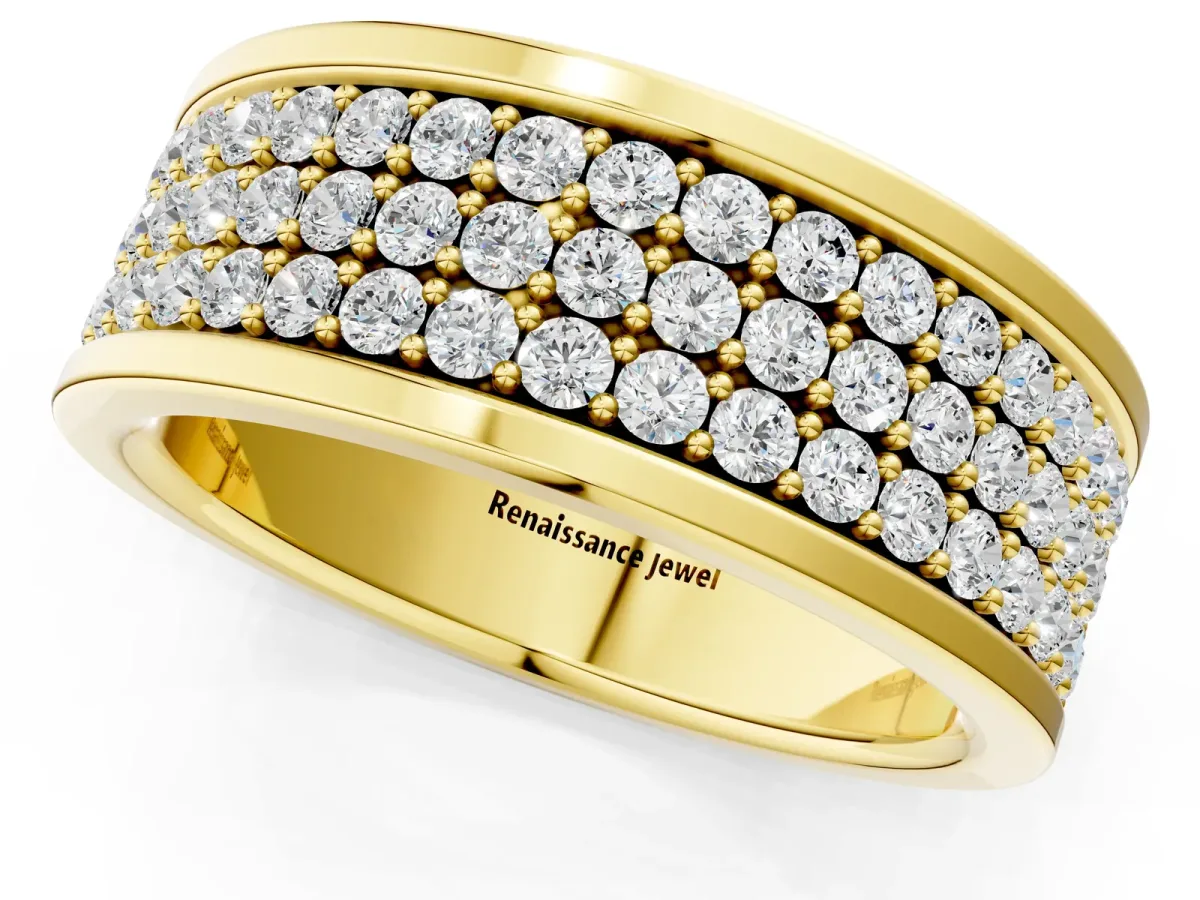 Round Diamond Multi-Row Pavé Mens Band Yellow gold