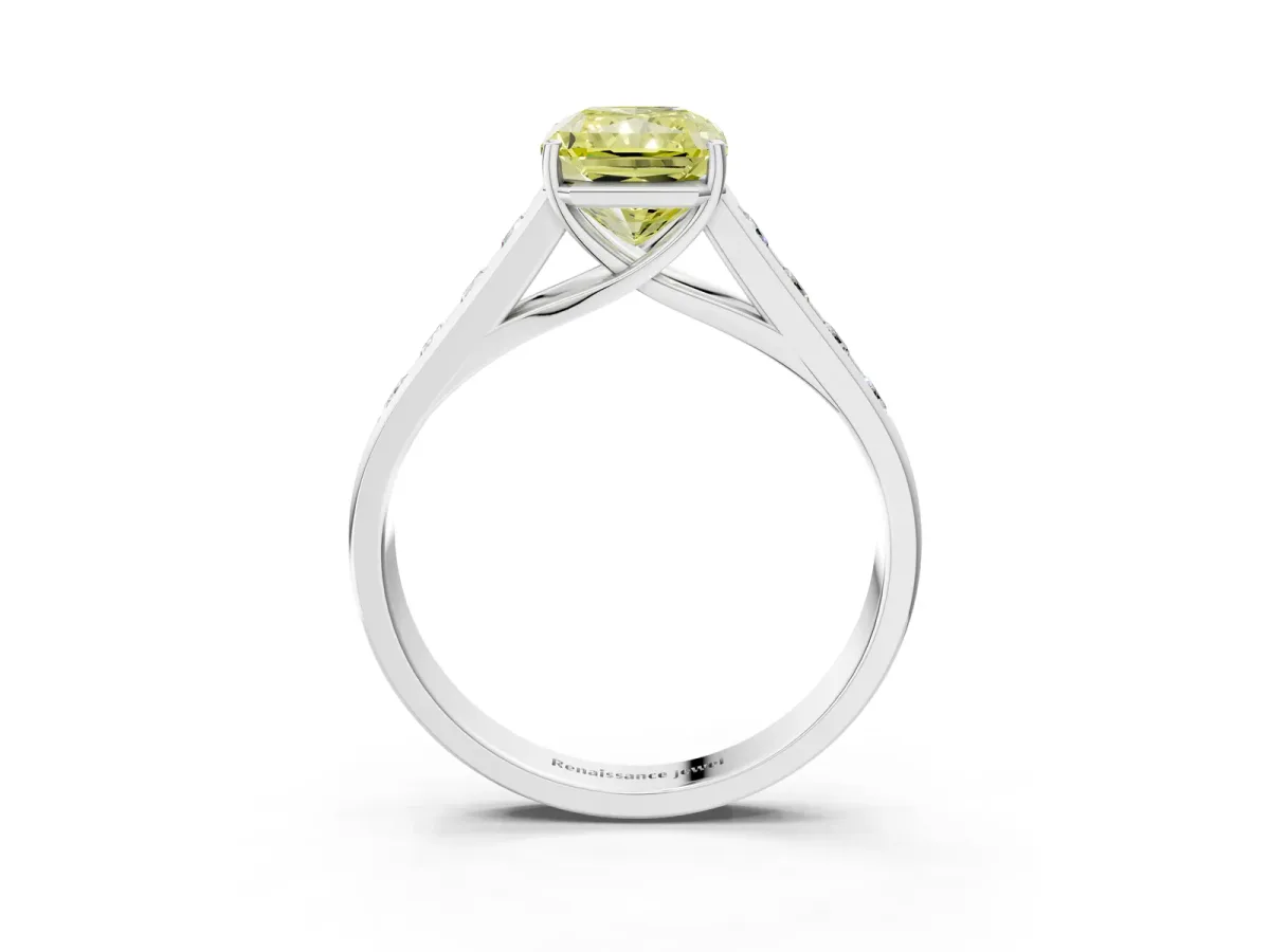 Fancy Yellow Radiant Cut Brilliant Channel-Set Solitaire Ring with Four-Prong Setting Platinum