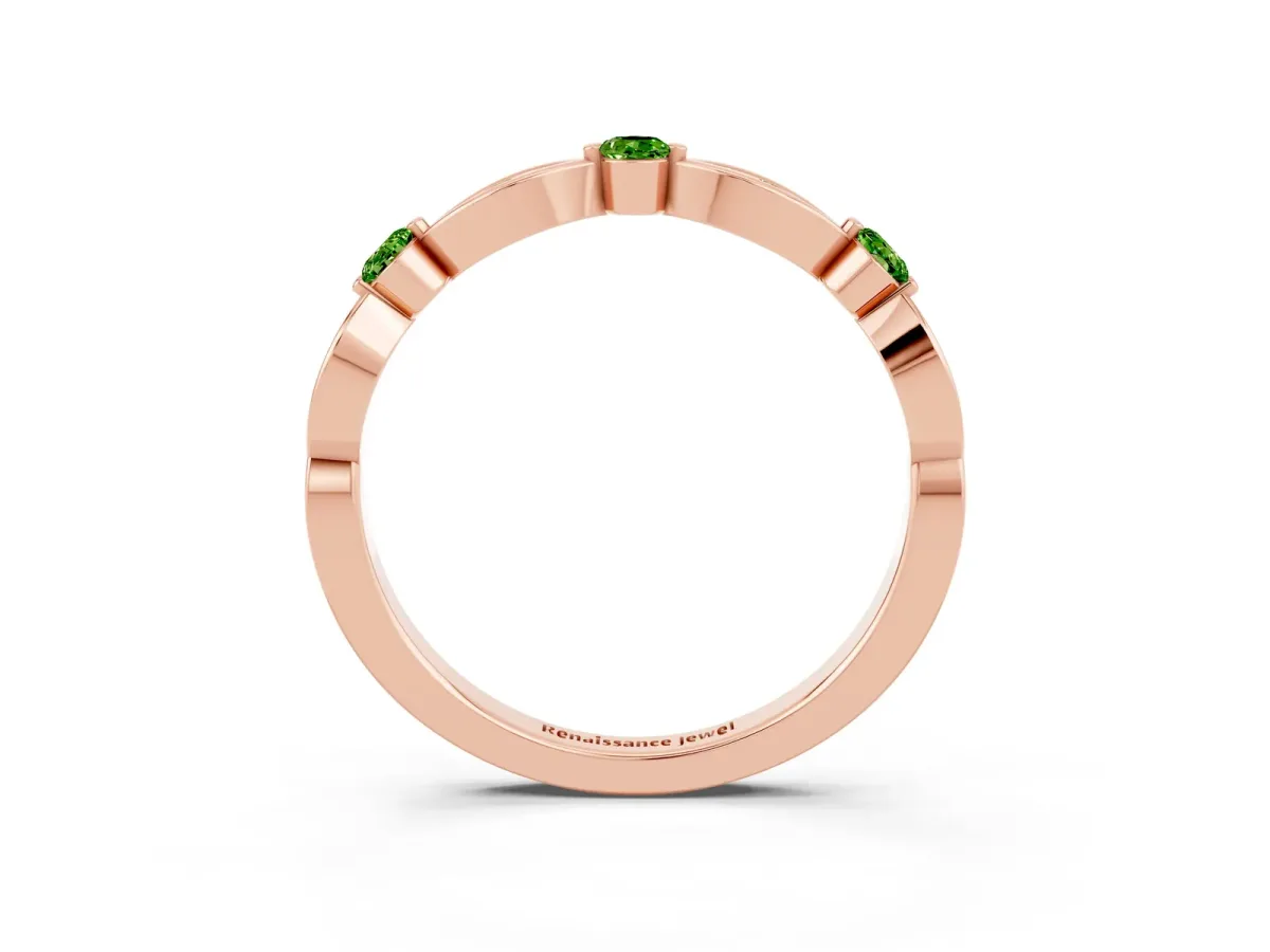 Marquise and Round Peridot Milgrain Band with Bezel Setting Rose gold