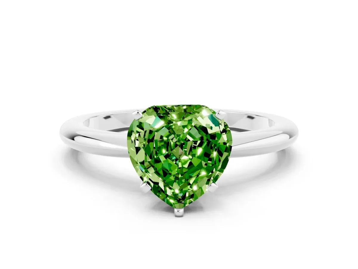 Heart Cut Peridot Solitaire Ring with Six-Prong Setting and Classic Band Silver