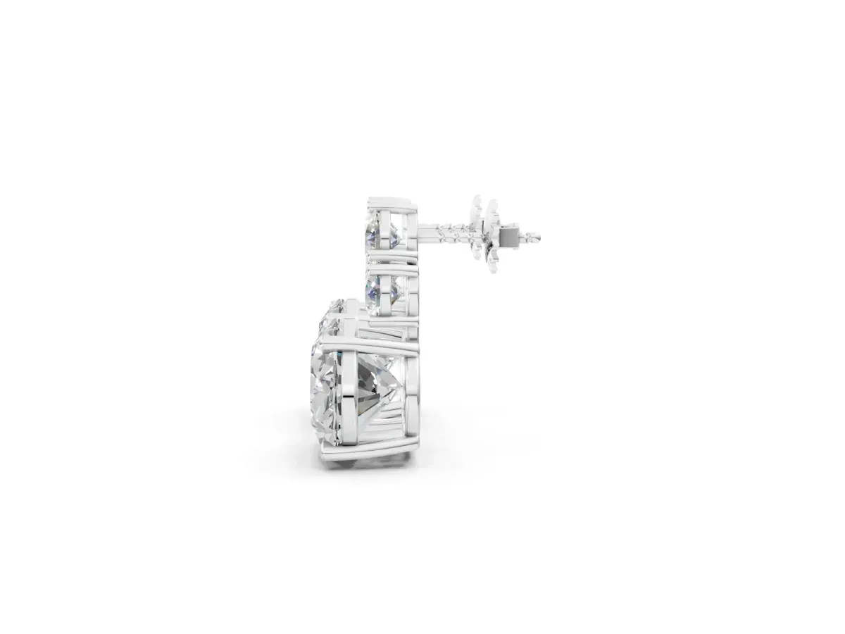 East-West Oval Diamond Cluster Stud Earrings with Round Diamond Accents Silver