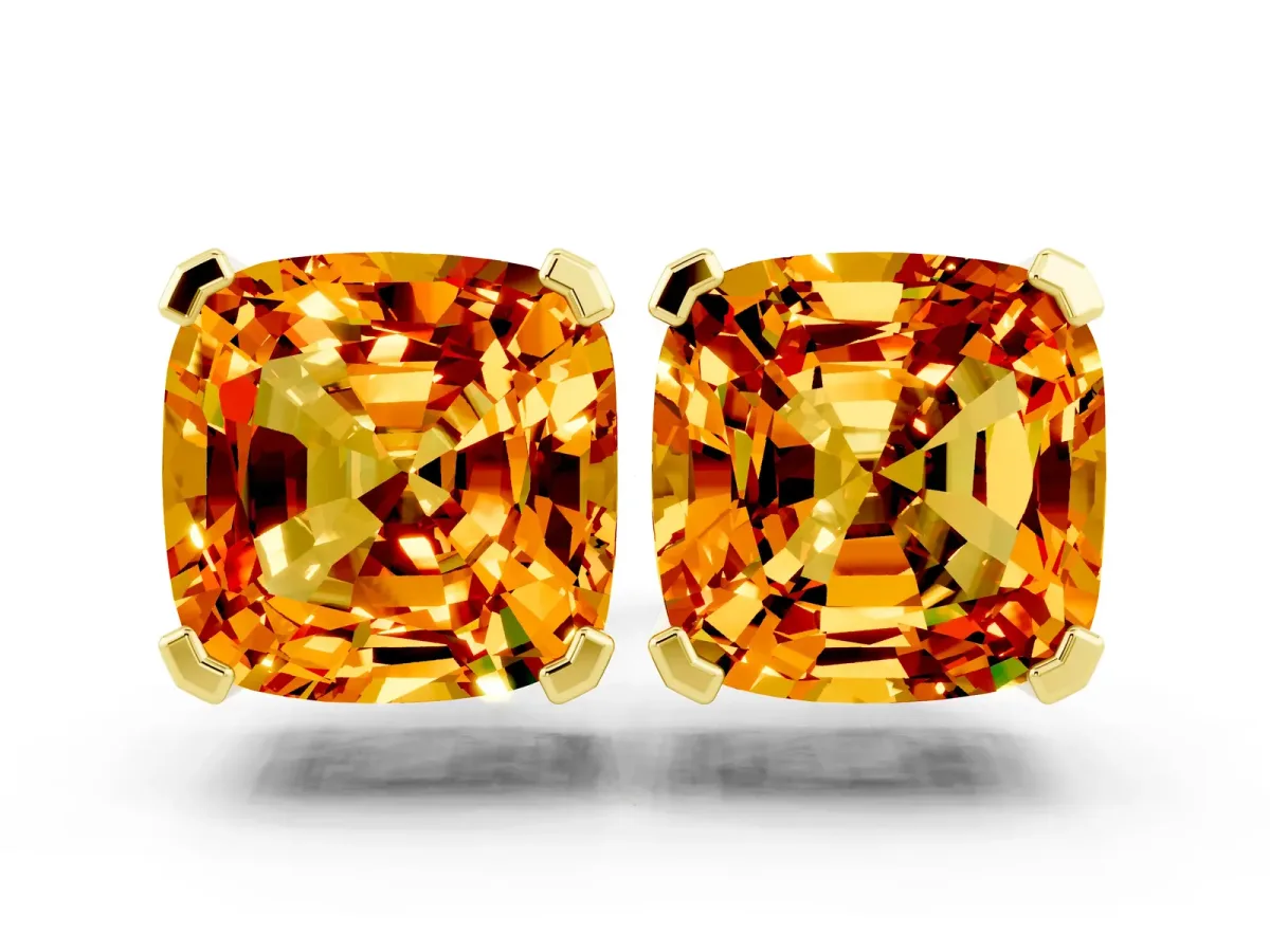 Cushion Cut Citrine Stud Earrings Yellow gold