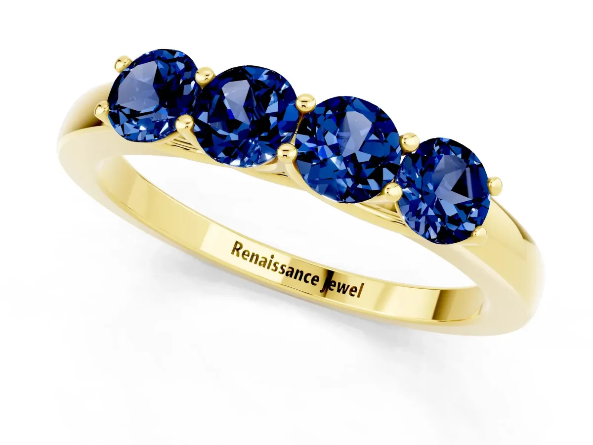 Four-Stone Round Blue Sapphire Prong-Set Band Yellow gold