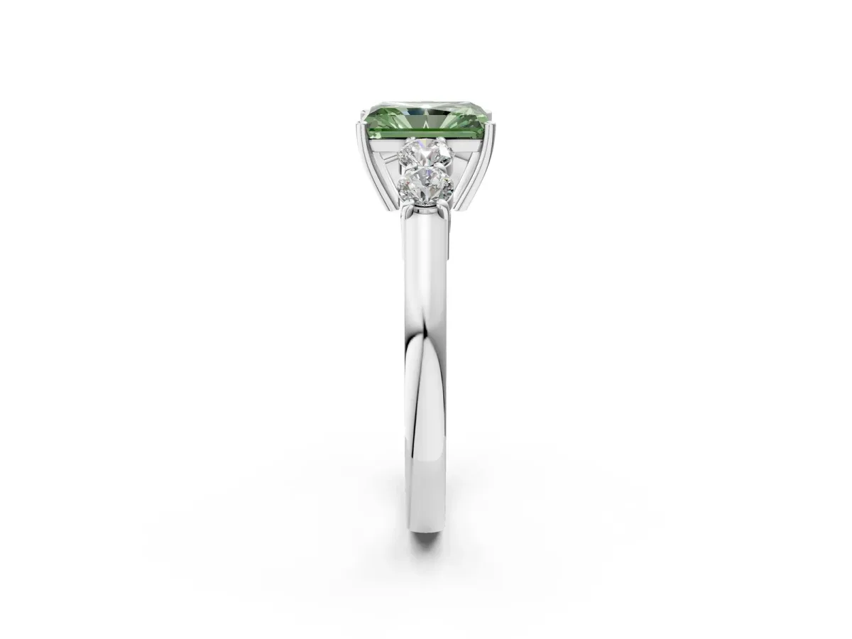 Fancy Green Radiant Cut Cut Diamond Five-Stone Prong Set White Gold Ring Platinum