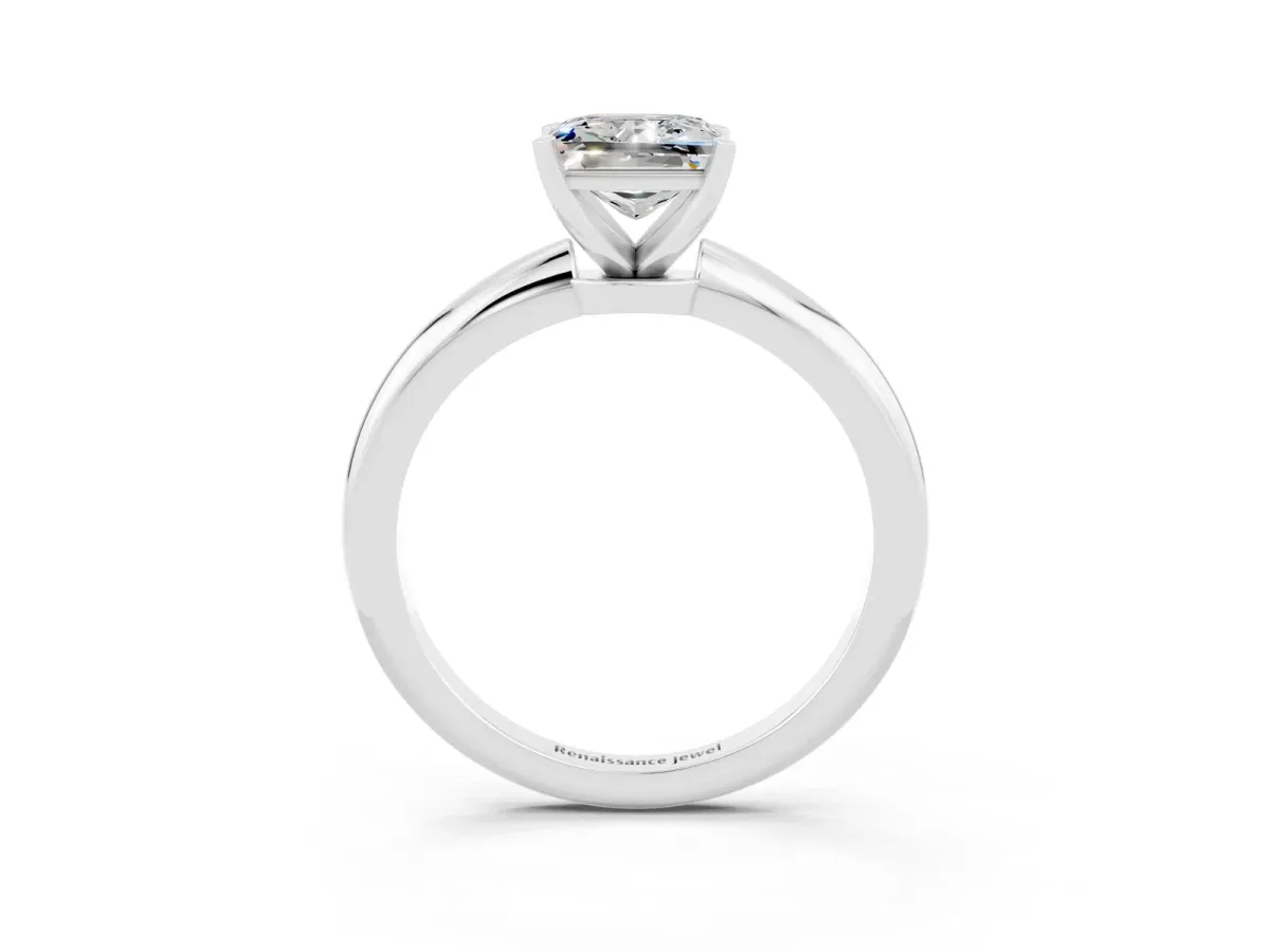Princess Cut Moissanite Solitaire Ring with Six-Prong Setting and Classic Band Silver
