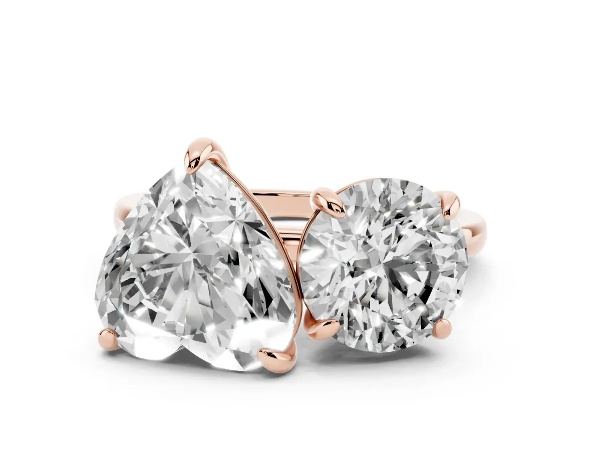 Round and Heart Toi Moi Ring with Prong Setting and Plain Band Rose gold