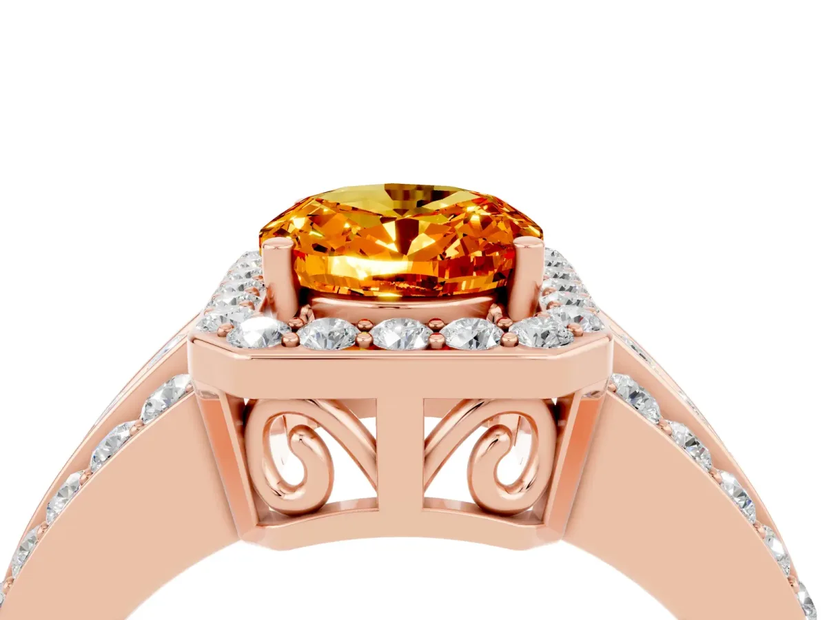 Oval Cut Halo Citrine Ring with Round Split Shank and Prong Setting Rose gold