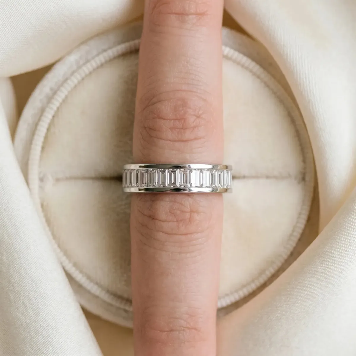 baguette Cut eternity band with channel set White gold