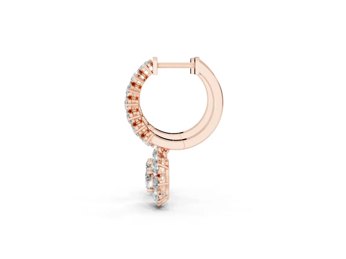 Round Diamond Petite Hoop Earrings with Sunflower Drop Rose gold