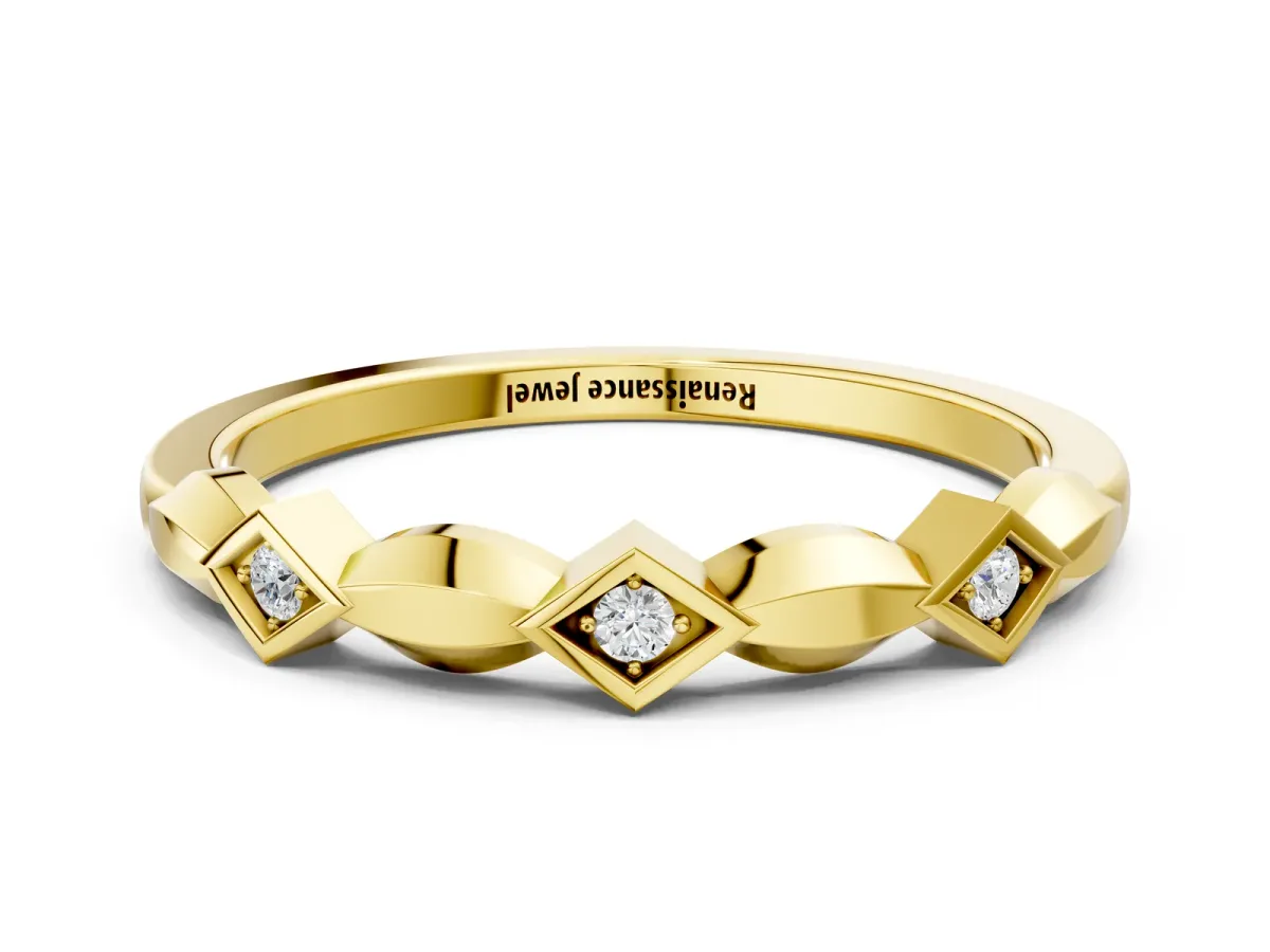 Square Diamond Twist Band with Bezel Setting Yellow gold